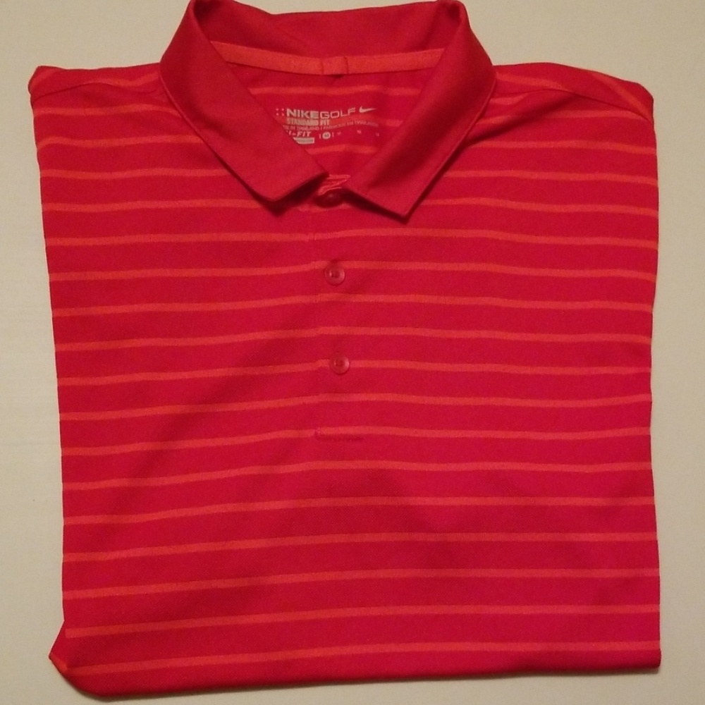 NIKE GOLF Red Orange Dri Fit M minty s/s stripes